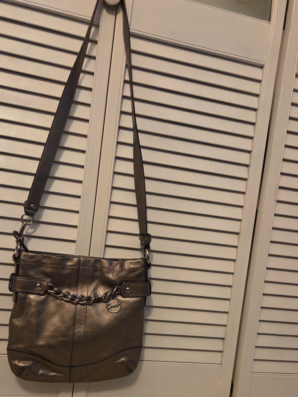 Coach Metallic Bronze Crossbody Bag with Chain Accent